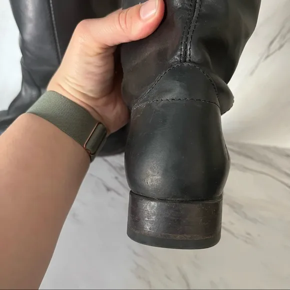 Frye Melissa button black tall leather low heel riding pull on boots size 7.5