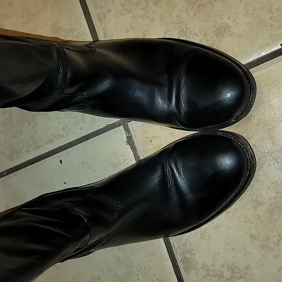 Frye Melissa Button Leather Riding Boots black logo pull on