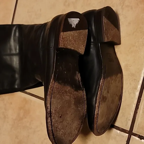 Frye Melissa Button Leather Riding Boots black logo pull on