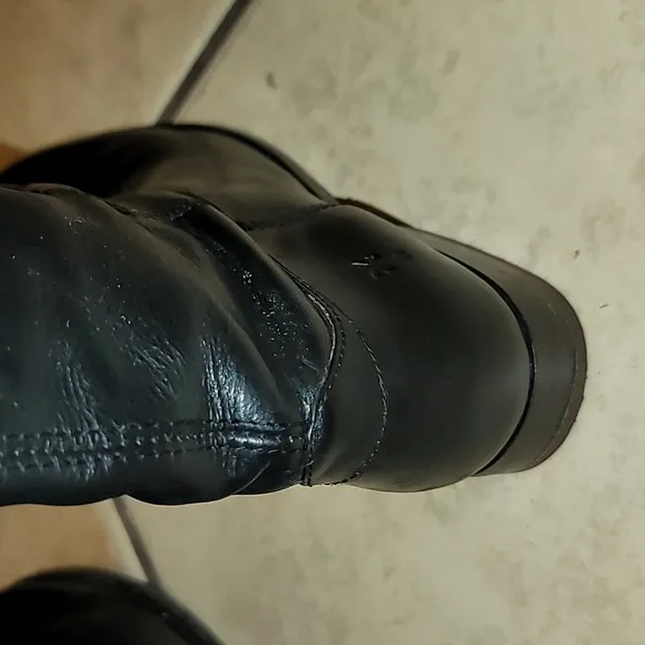Frye Melissa Button Leather Riding Boots black logo pull on