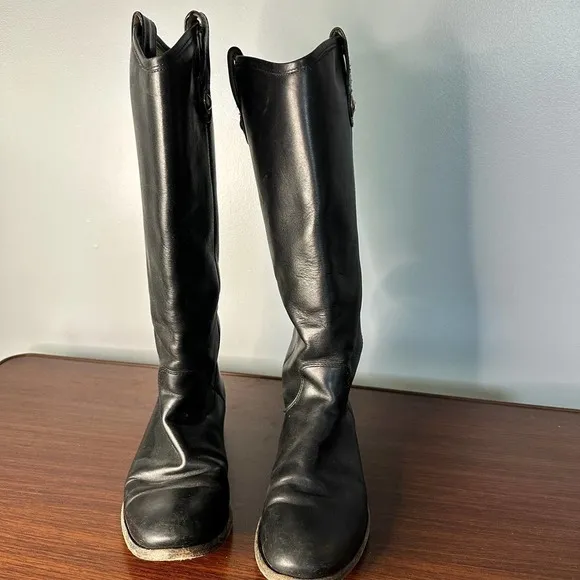 Frye Melissa Button Pull On Black Riding Boots Size 6B