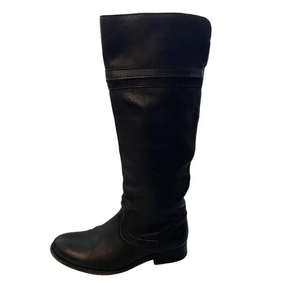 Frye Melissa Trapunto Leather Tall Pull On Riding Boots Black Size 6