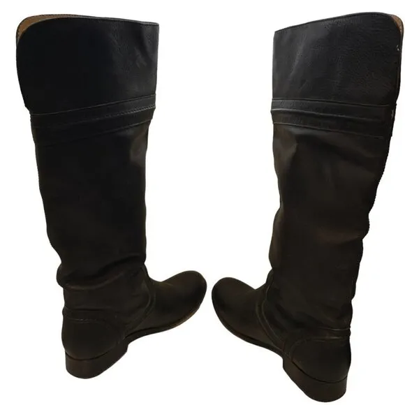 Frye Melissa Trapunto Leather Tall Pull On Riding Boots Black Size 6
