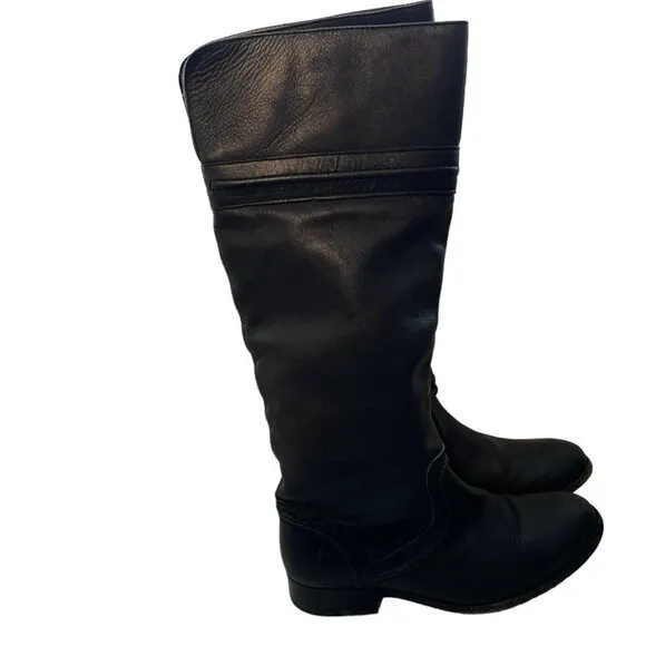 Frye Melissa Trapunto Leather Tall Pull On Riding Boots Black Size 6