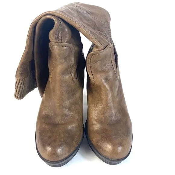 Frye Mimi Brown Distressed Scrunch Leather Pull-on Boots