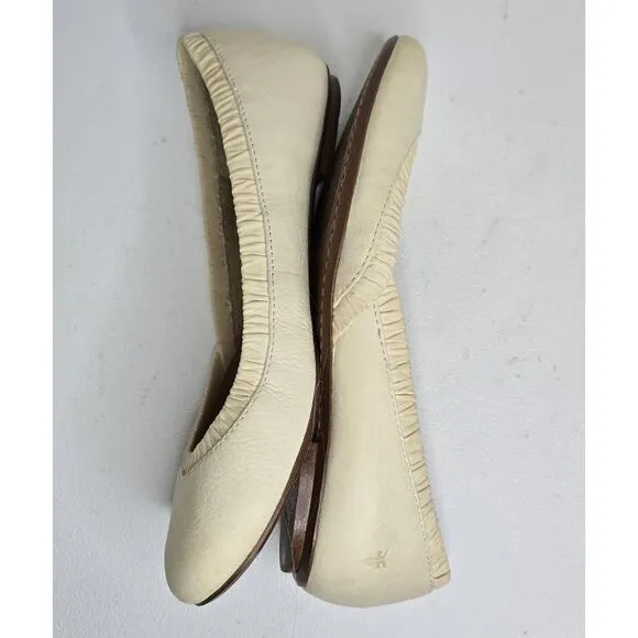Frye Molly Women's Ballet Flat Cream Leather Shoes Ruched Edge Size 8M