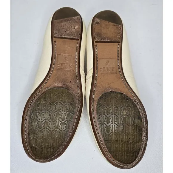 Frye Molly Women's Ballet Flat Cream Leather Shoes Ruched Edge Size 8M