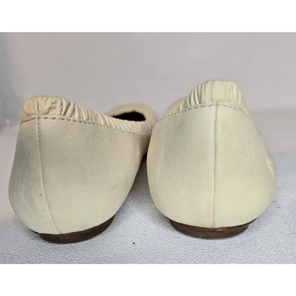 Frye Molly Women's Ballet Flat Cream Leather Shoes Ruched Edge Size 8M