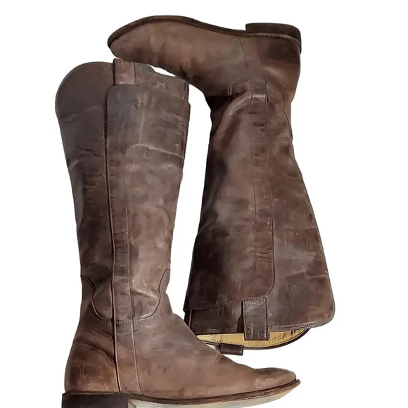 Frye Paige Brown Leather Tall Pull On Boots‎