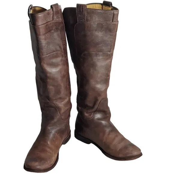 Frye Paige Brown Leather Tall Pull On Boots‎