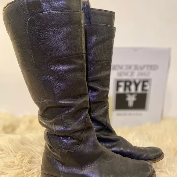 Frye Paige Tall Riding Knee High Boots Black All Leather Women's Size 7