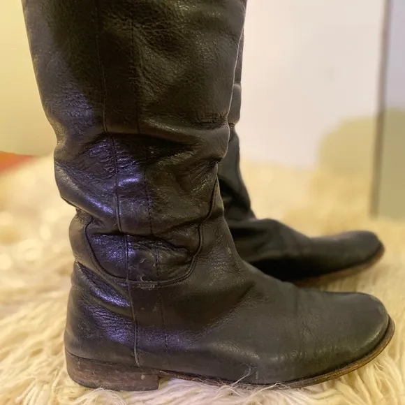 Frye Paige Tall Riding Knee High Boots Black All Leather Women's Size 7