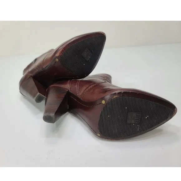 FRYE Regina Heel Leather Ankle Boots Bootie Black Pointed Toe Size 7M Wo…