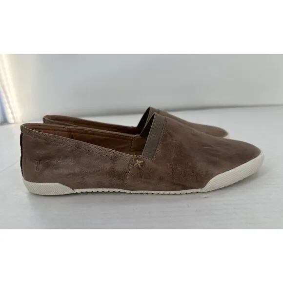 Frye Slip On Sneaker Melanie Sz 8 M Brown Leather Loafer Flats Casual Comfort