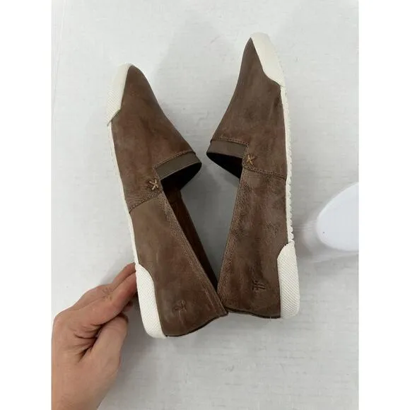 Frye Slip On Sneaker Melanie Sz 8 M Brown Leather Loafer Flats Casual Comfort