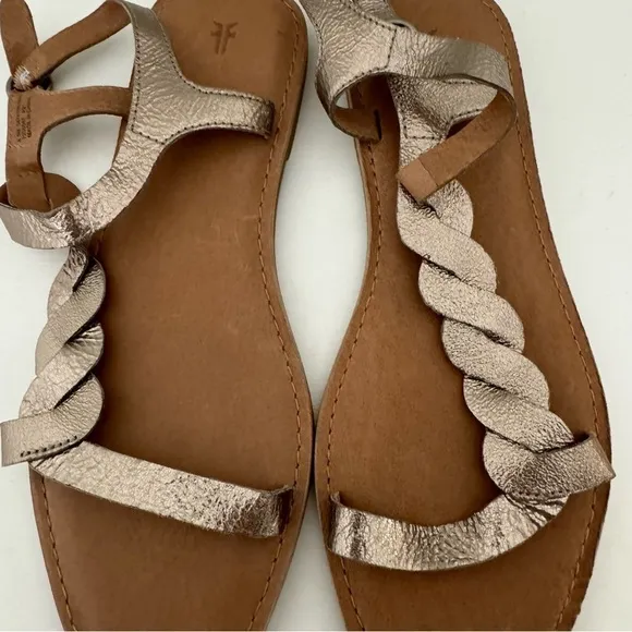 Frye Sydney Braid Sandals Metallic Bronze Leather Size 8.5