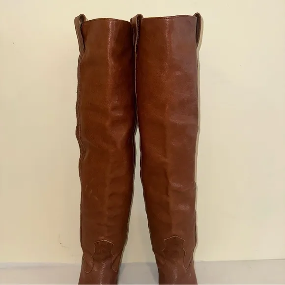 Frye TAYLOR Cognac Tan Leather Heeled Western Over The Knee Pull On Boots Size 6