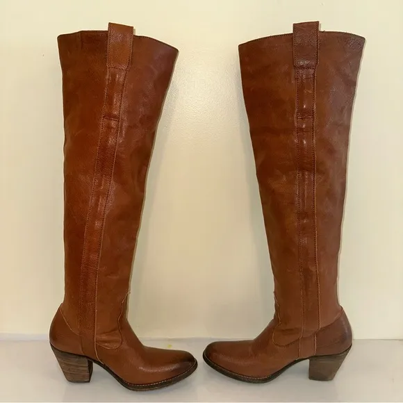 Frye TAYLOR Cognac Tan Leather Heeled Western Over The Knee Pull On Boots Size 6