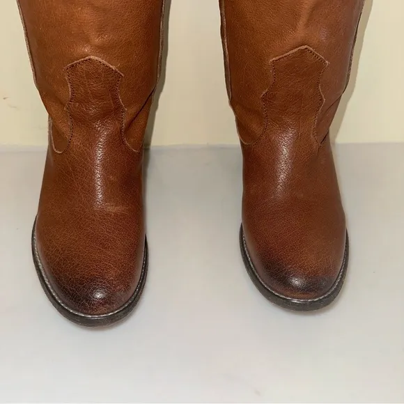 Frye TAYLOR Cognac Tan Leather Heeled Western Over The Knee Pull On Boots Size 6