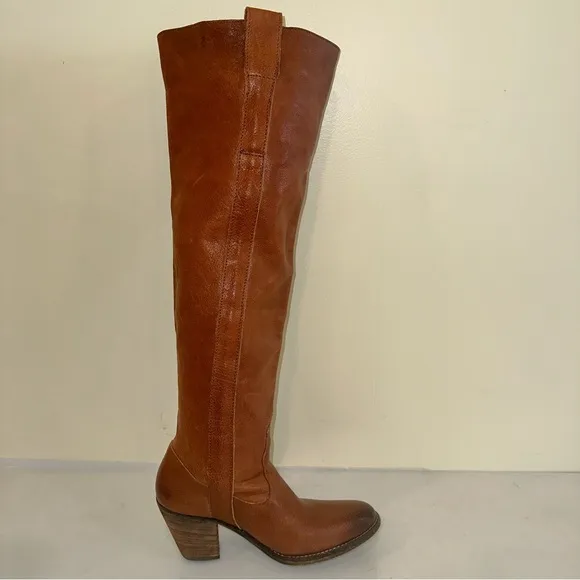 Frye TAYLOR Cognac Tan Leather Heeled Western Over The Knee Pull On Boots Size 6
