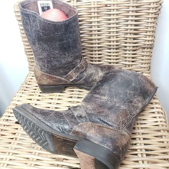 Frye Veronica Distressed Leathrer Boots Brown Size 7