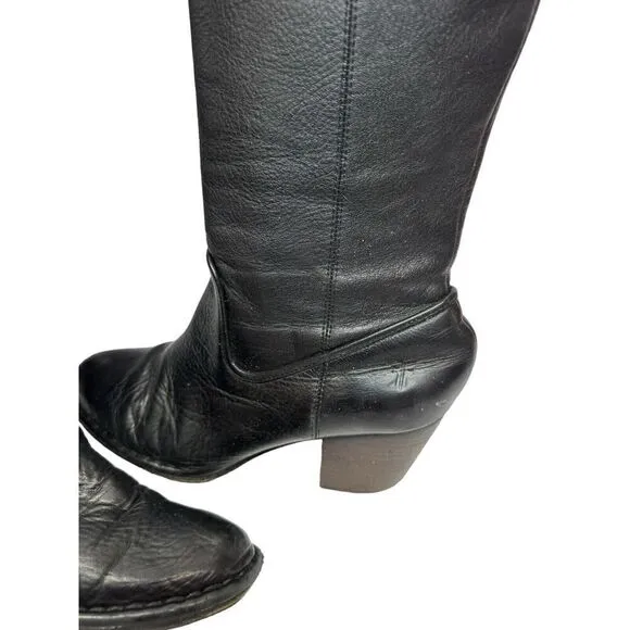 FRYE Womens Black Leather Rory Scrunch Pull On High Heel Boots Size 9B