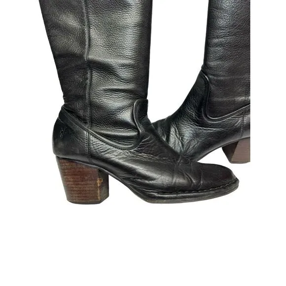 FRYE Womens Black Leather Rory Scrunch Pull On High Heel Boots Size 9B