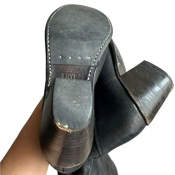 FRYE Womens Black Leather Rory Scrunch Pull On High Heel Boots Size 9B