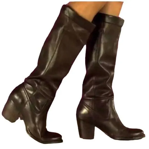 FRYE Womens Black Leather Rory Scrunch Pull On High Heel Boots Size 9B