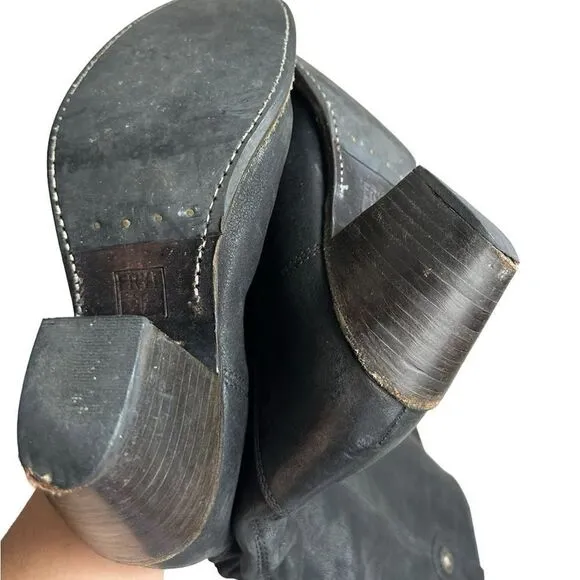FRYE Womens Black Leather Rory Scrunch Pull On High Heel Boots Size 9B