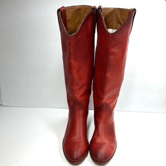 Frye Women's High Knee Boots Carson Pull On Red Leather 5.5 M Western
