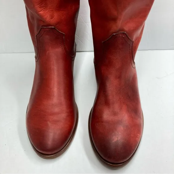 Frye Women's High Knee Boots Carson Pull On Red Leather 5.5 M Western