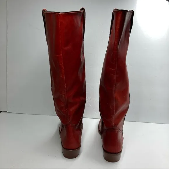 Frye Women's High Knee Boots Carson Pull On Red Leather 5.5 M Western
