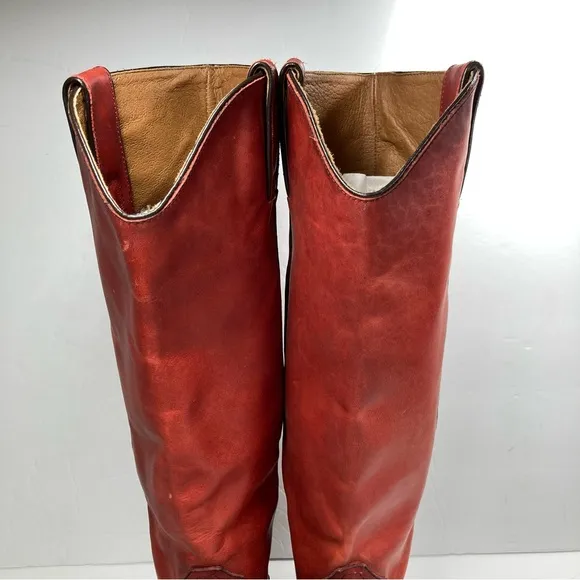 Frye Women's High Knee Boots Carson Pull On Red Leather 5.5 M Western