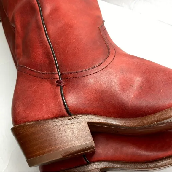 Frye Women's High Knee Boots Carson Pull On Red Leather 5.5 M Western