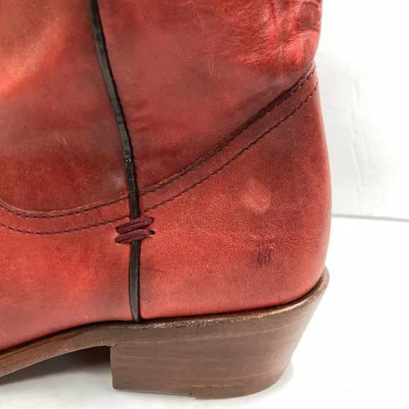 Frye Women's High Knee Boots Carson Pull On Red Leather 5.5 M Western