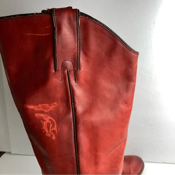 Frye Women's High Knee Boots Carson Pull On Red Leather 5.5 M Western
