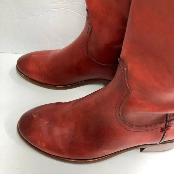 Frye Women's High Knee Boots Carson Pull On Red Leather 5.5 M Western