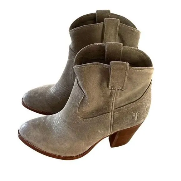 Frye Womens Illana Pull On Pointed Toe Ankle Heeled Boots Suede Gray Size 6B