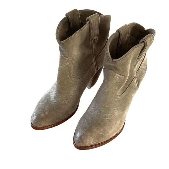 Frye Womens Illana Pull On Pointed Toe Ankle Heeled Boots Suede Gray Size 6B