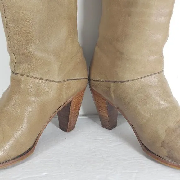 Frye Women's US 7 B Tall Beige Leather Pull On Boots