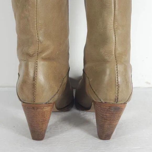 Frye Women's US 7 B Tall Beige Leather Pull On Boots