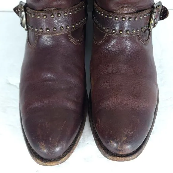 Frye Women's US 8B Brown Leather Studded Strap ankle Western Boots Booties