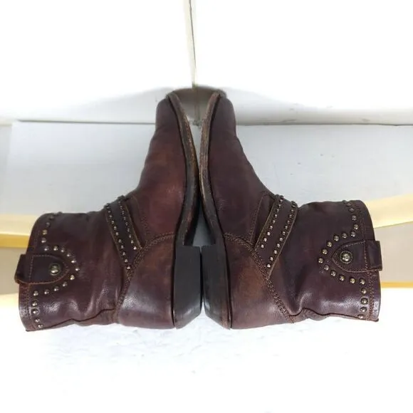 Frye Women's US 8B Brown Leather Studded Strap ankle Western Boots Booties
