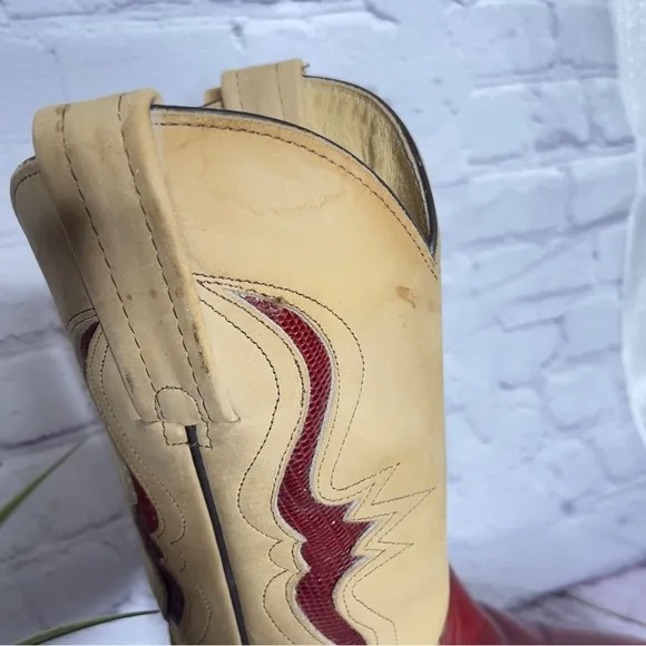 Frye Women’s Vintage Western Cowgirl Boot Tan and Brick Red Size 6.5B