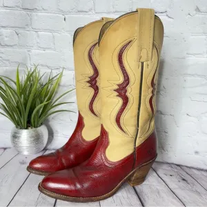 Frye Women’s Vintage Western Cowgirl Boot Tan and Brick Red Size 6.5B