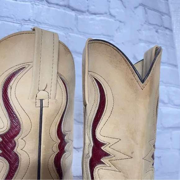 Frye Women’s Vintage Western Cowgirl Boot Tan and Brick Red Size 6.5B