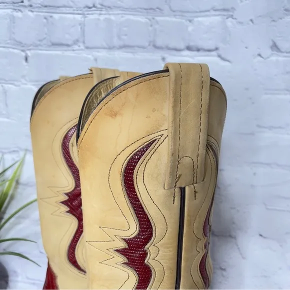 Frye Women’s Vintage Western Cowgirl Boot Tan and Brick Red Size 6.5B