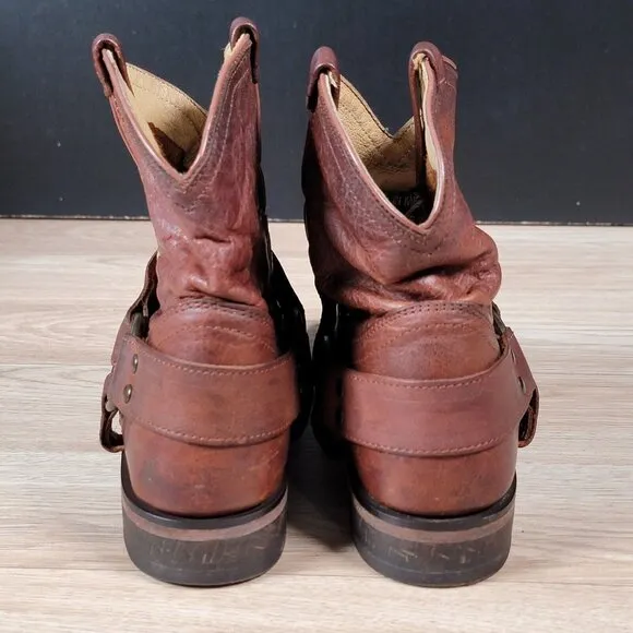 Frye Wyatt Boots Womens Size 6 B Brown Harness Pull On Leather Round Toe