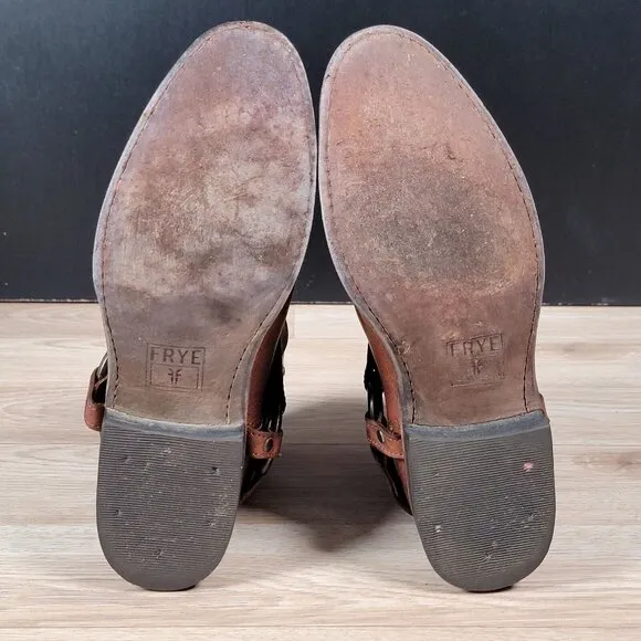 Frye Wyatt Boots Womens Size 6 B Brown Harness Pull On Leather Round Toe